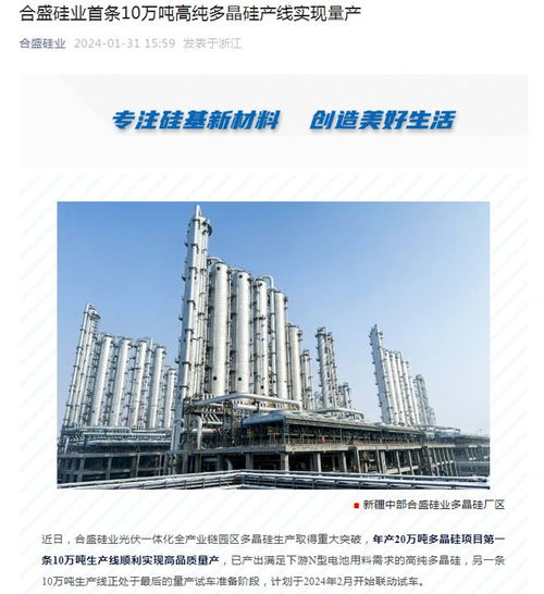 合盛硅业首条10万吨高纯多晶硅产线实现量产